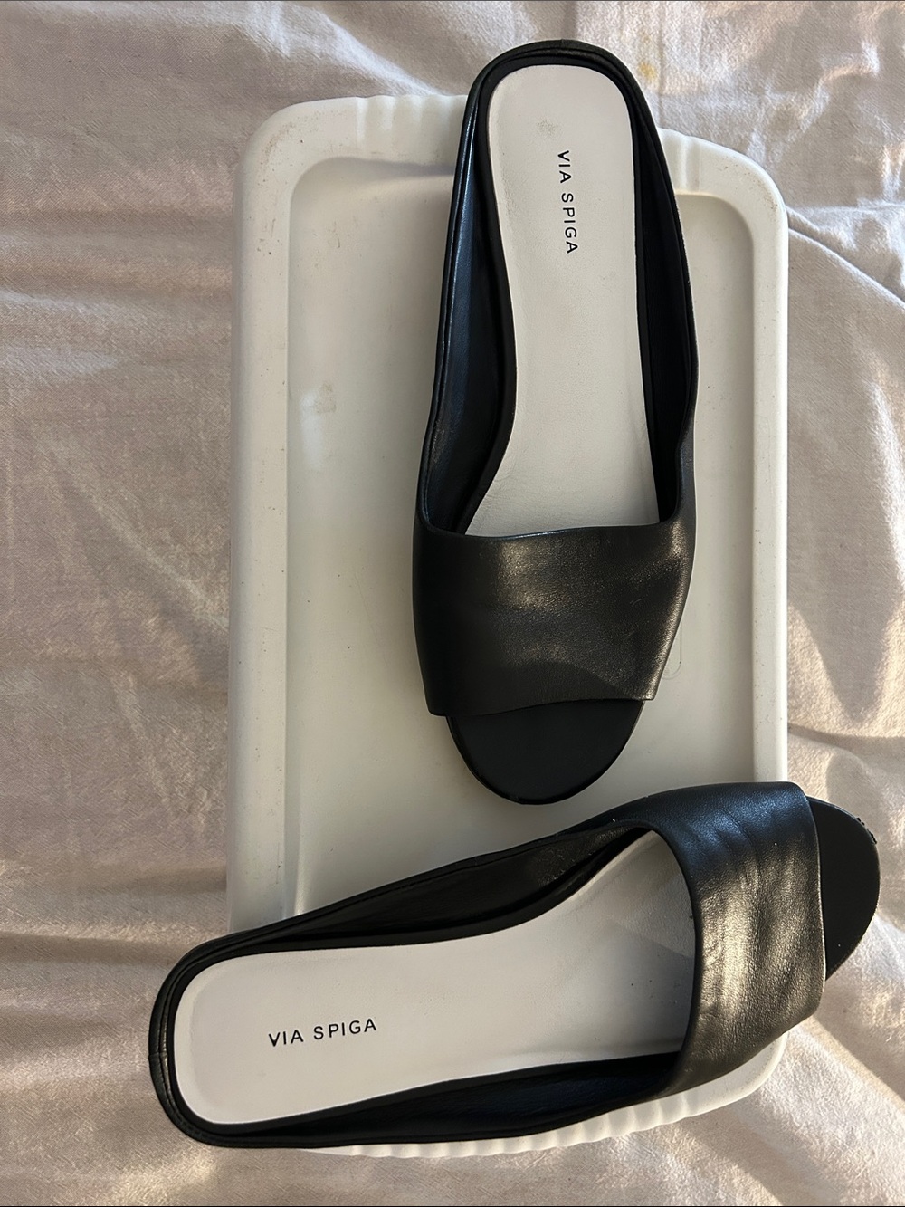Via Spiga Black Leather Slide Mules